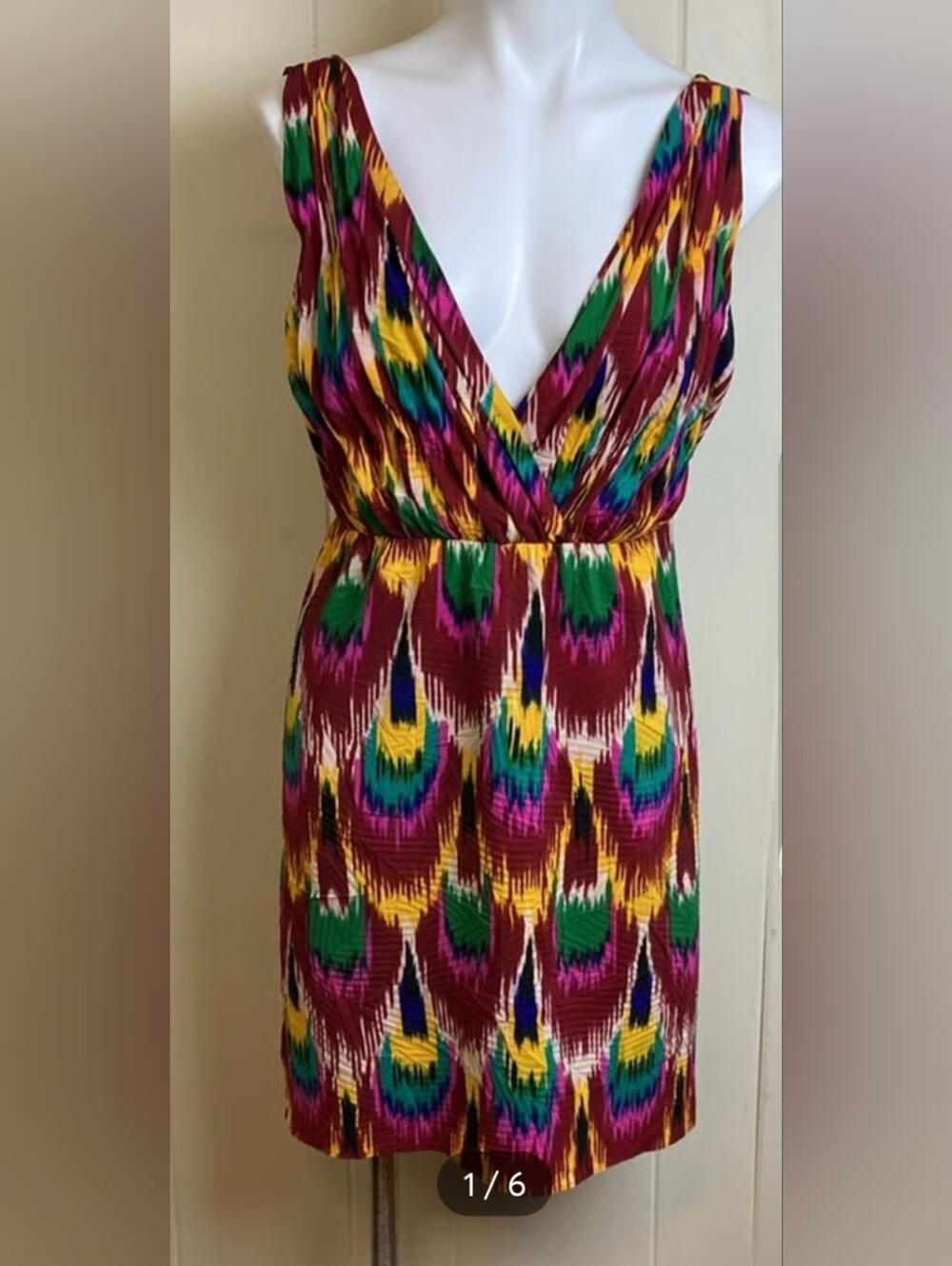 Alice + Olivia Alameda Ikat Peacock Print Mini Dress XS